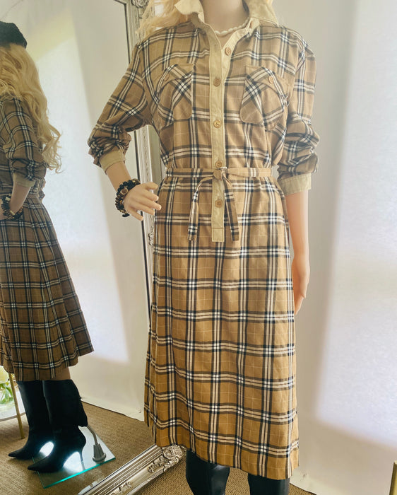 Bug Bug Plaid Flaxen Long Dress