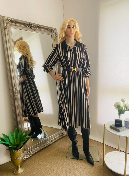 Estacot Collared Stripe Long Dress