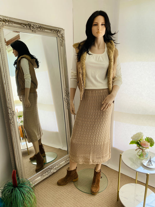 Global Works Beige Knitted Long Skirt