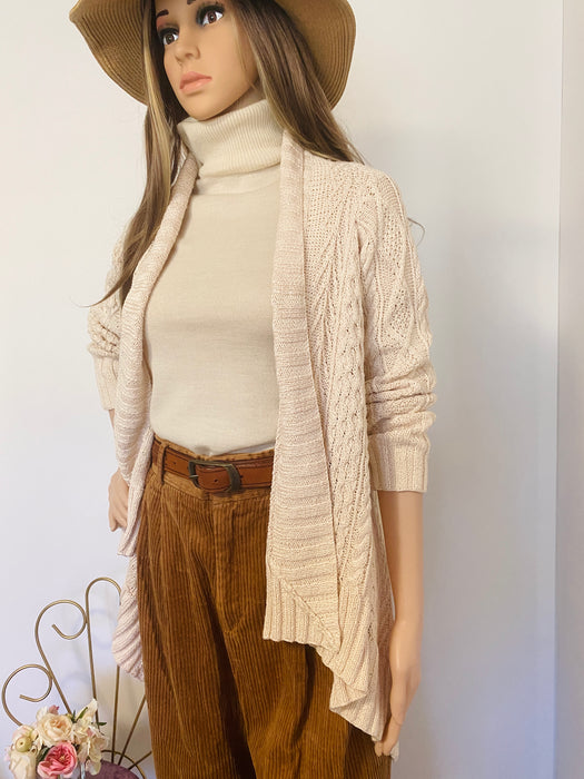 Des Pres Ivory Cable Knit Cardigan