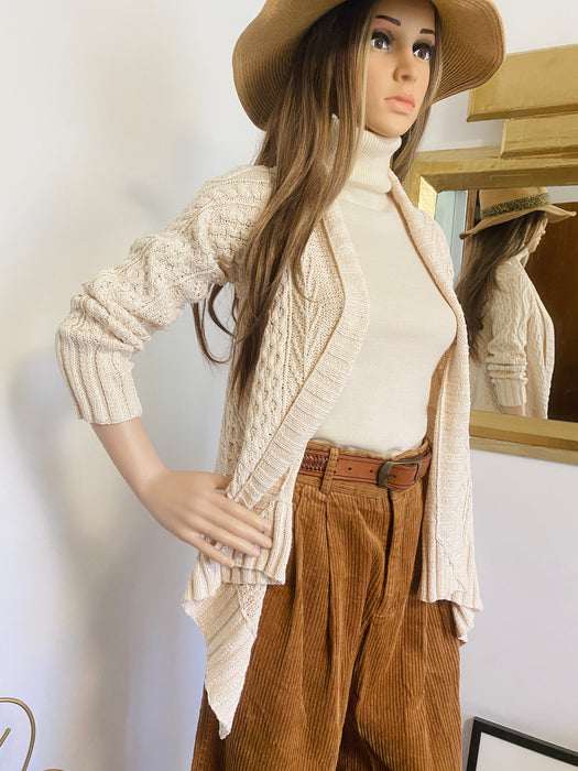 Des Pres Ivory Cable Knit Cardigan