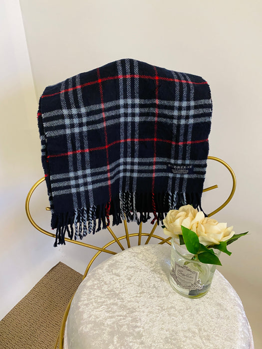 Burberrys London Blue-Black Plaid Scarf