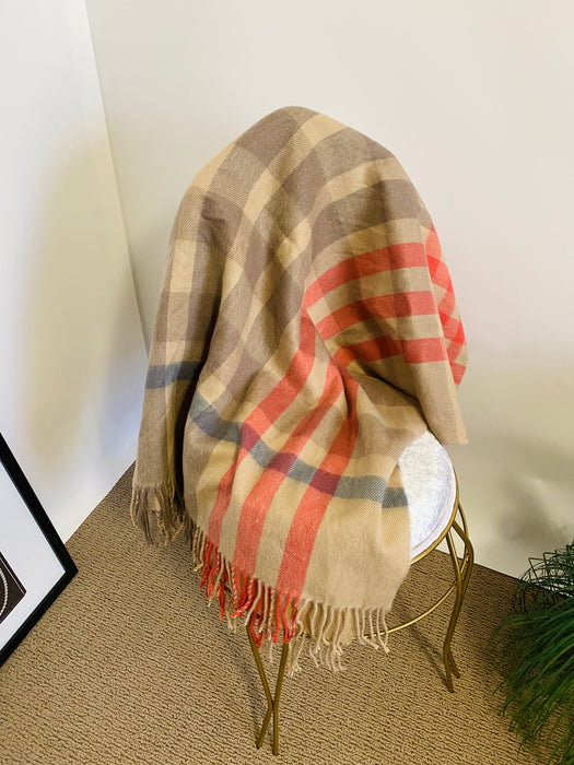 Tan Plaid Cotton Scarf