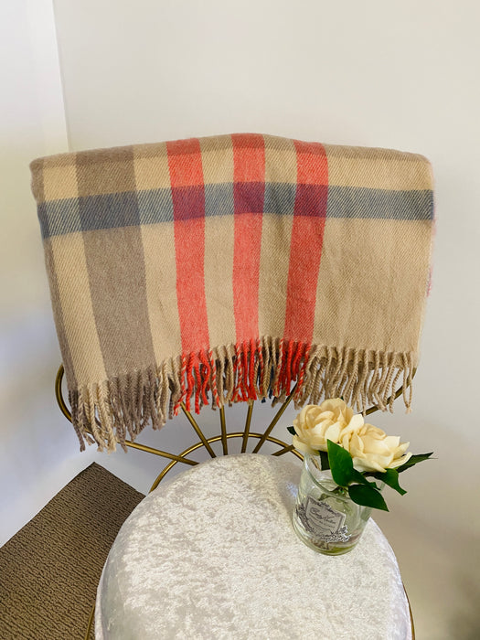 Tan Plaid Cotton Scarf